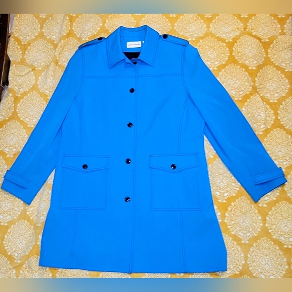 Alfred Dunner Jackets & Blazers - Alfred Dunner Blue Trench Coat Thick/Lined With Black Stitching And Pockets...